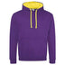 Just Hoods College Varsity Hoodie - JH003 in purple with sun yellow drawcords and hood lining against a white background