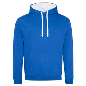 Just Hoods College Varsity Hoodie - JH003 in royal blue with arctic white drawcords and hood lining against a white background