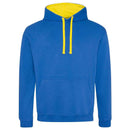 Just Hoods College Varsity Hoodie - JH003 in royal blue with sun yellow drawcords and hood lining against a white background