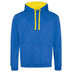 Just Hoods College Varsity Hoodie - JH003 in royal blue with sun yellow drawcords and hood lining against a white background