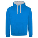 Just Hoods College Varsity Hoodie - JH003 in sapphire blue with heather grey drawcords and hood lining against a white background