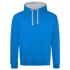 Just Hoods College Varsity Hoodie - JH003 in sapphire blue with heather grey drawcords and hood lining against a white background