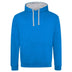 Just Hoods College Varsity Hoodie - JH003 in sapphire blue with heather grey drawcords and hood lining against a white background