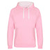 Just Hoods College Varsity Hoodie - JH003 in baby pink with arctic white drawcords and hood lining against a white background