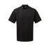 A black short sleeve chef's jacket with resin button fastening and a mandarin collar. Premier Chef's Essential Short Sleeve Jacket - PR900