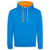 Just Hoods College Varsity Hoodie - JH003 in sapphire blue with orange crush drawcords and hood lining against a white background