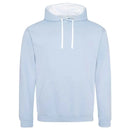 Just Hoods College Varsity Hoodie - JH003 in sky blue with arctic white drawcords and hood lining against a white background