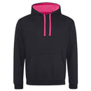 Just Hoods College Varsity Hoodie - JH003 in jet black with hot pink drawcords and hood lining against a white background