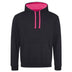 Just Hoods College Varsity Hoodie - JH003 in jet black with hot pink drawcords and hood lining against a white background