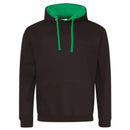 Just Hoods College Varsity Hoodie - JH003 in jet black with kelly green drawcords and hood lining against a white background
