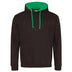 Just Hoods College Varsity Hoodie - JH003 in jet black with kelly green drawcords and hood lining against a white background