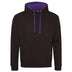 Just Hoods College Varsity Hoodie - JH003 in jet black with purple drawcords and hood lining against a white background