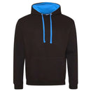 Just Hoods College Varsity Hoodie - JH003 in jet black with sapphire blue drawcords and hood lining against a white background