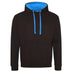 Just Hoods College Varsity Hoodie - JH003 in jet black with sapphire blue drawcords and hood lining against a white background