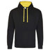 Just Hoods College Varsity Hoodie - JH003 in jet black with sun yellow drawcords and hood lining against a white background