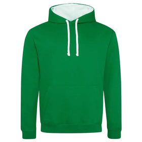 Just Hoods College Varsity Hoodie - JH003 in kelly green with arctic white drawcords and hood lining against a white background