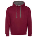 Just Hoods College Varsity Hoodie - JH003 in burgundy with charcoal grey drawcords and hood lining against a white background
