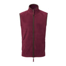 A sleeveless burgundy men's gilet with a high collar and a brown two-way zipper in the front. Premier Artisan Fleece Gilet - PR803