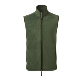 A sleeveless moss green men's gilet with a high collar and a brown two-way zipper in the front. Premier Artisan Fleece Gilet - PR803