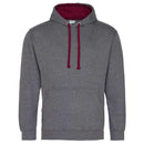 Just Hoods College Varsity Hoodie - JH003 in charcoal grey with burgundy drawcords and hood lining against a white background