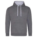Just Hoods College Varsity Hoodie - JH003 in charcoal grey with heather grey drawcords and hood lining against a white background