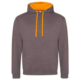 Just Hoods College Varsity Hoodie - JH003 in charcoal grey with orange crush drawcords and hood lining against a white background