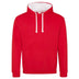 Just Hoods College Varsity Hoodie - JH003 in fire red with arctic white drawcords and hood lining against a white background