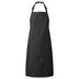A black denim bib apron with a center pocket, adjustable neck strap, displayed against a white background. Denim Bib Apron with Pocket - PR154