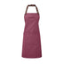 A burgundy bib-apron with a leather-like adjustable strap at the neck and a pen pocket on the front. It is displayed against a white background. Premier Annex Oxford Bib Apron - PR144