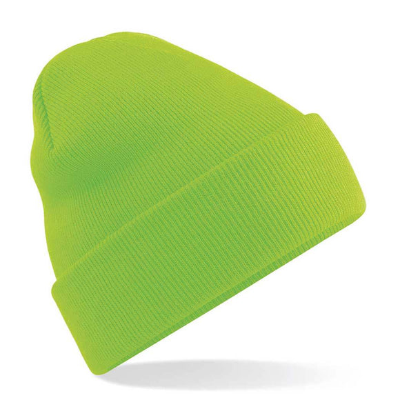 Beechfield Original Cuffed Beanie - B45 in fluorescent green on a white background