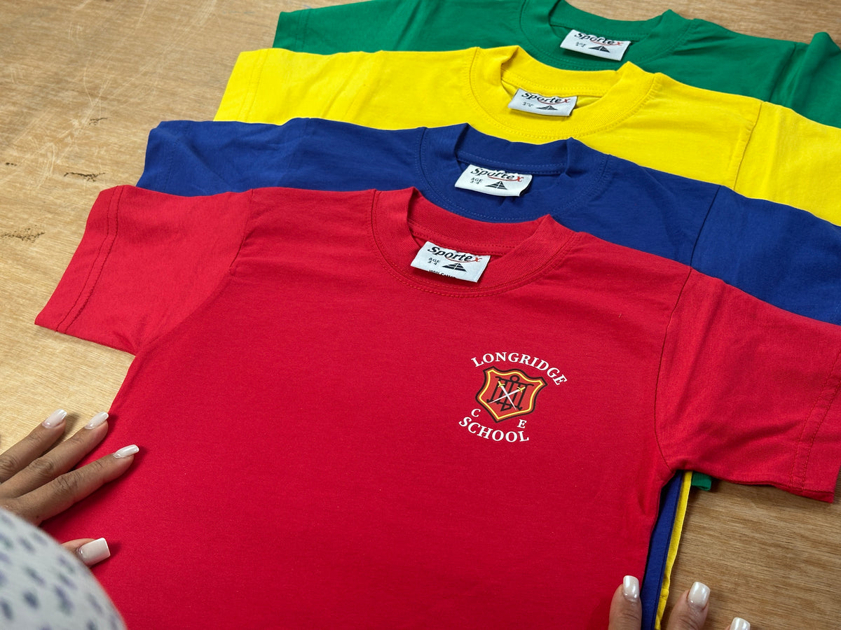 PE T-shirts in all four house colours