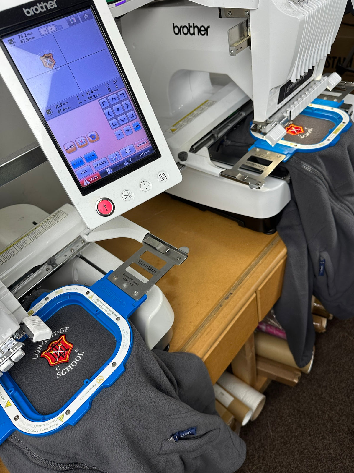 School uniform on the embroidery machines