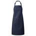 An indigo blue denim bib apron with a center pocket, adjustable neck strap, displayed against a white background. Denim Bib Apron with Pocket - PR154