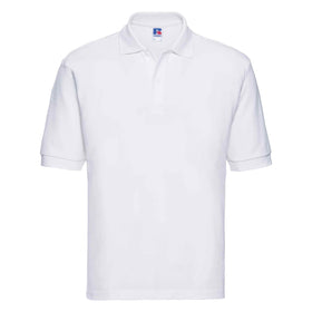 Russell Classic Polycotton Polo - 539M polo shirt in white against a white background