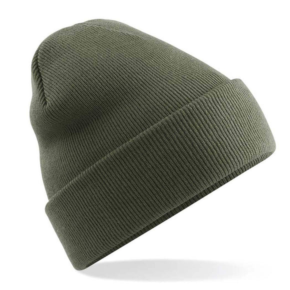 Beechfield Original Cuffed Beanie - B45 in olive green on a white background