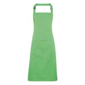 An apple green bib apron with a neck strap and front pocket, displayed on a plain background. Colours Bib Apron with Pocket - PR154