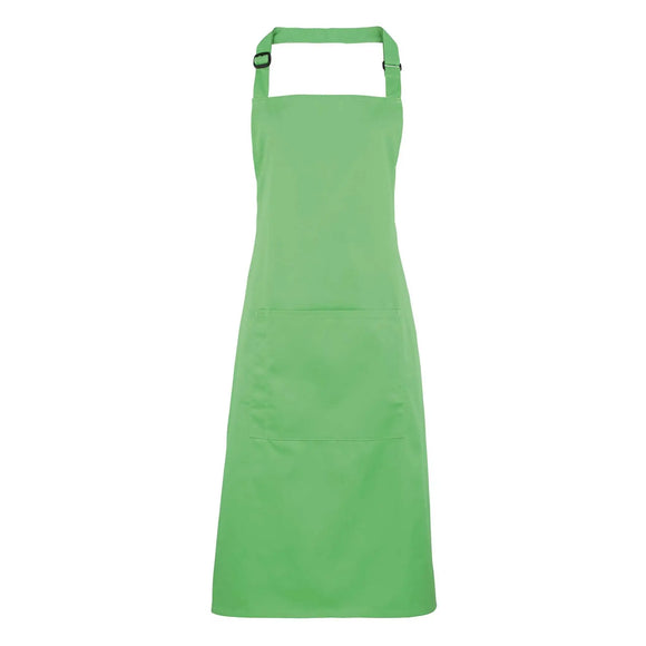 An apple green bib apron with a neck strap and front pocket, displayed on a plain background. Colours Bib Apron with Pocket - PR154