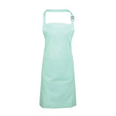 An aqua blue bib apron with a neck strap and front pocket, displayed on a plain background. Colours Bib Apron with Pocket - PR154