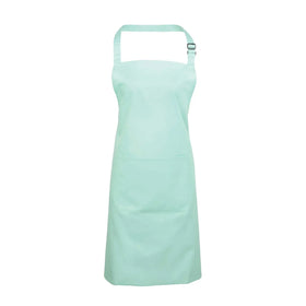 An aqua blue bib apron with a neck strap and front pocket, displayed on a plain background. Colours Bib Apron with Pocket - PR154