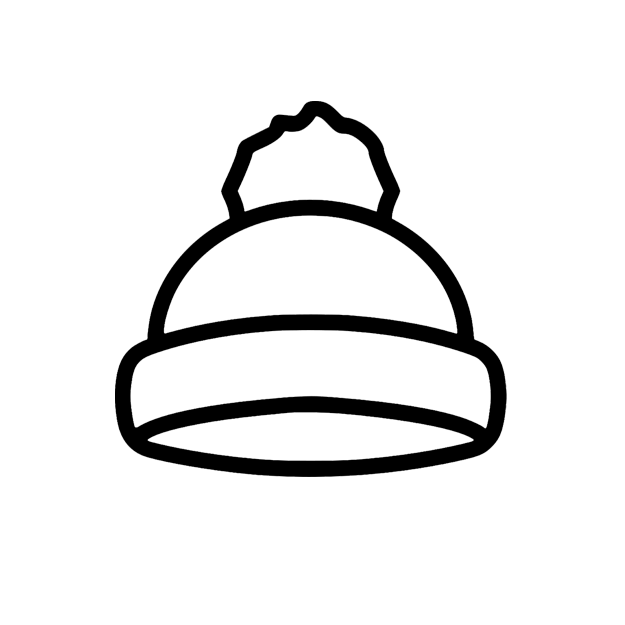 Black line drawing of a beanie hat on a light grey background