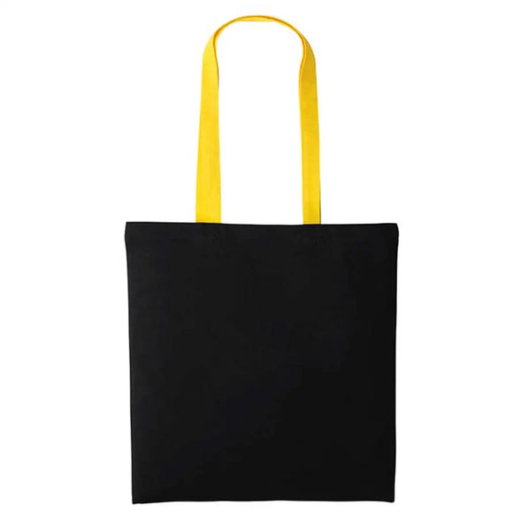 Nutshell Varsity Cotton Shopper - RL150 in black with sunflower yellow handles against a white background