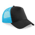 Beechfield B640 Black trucker cap with surf blue mesh back on a white background