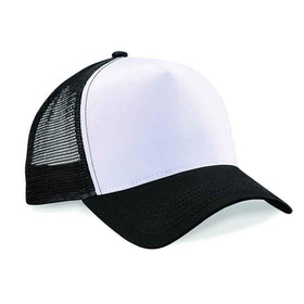Beechfield B640 Black and white trucker cap on a white background