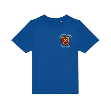 Blue PE T-Shirt for Longridge C of E Primary School with school crest to the left chest area.