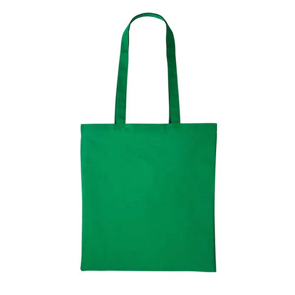 A bottle green long handle tote bag made of cotton, displayed against a white background. Nutshell Cotton Shopper - RL100
