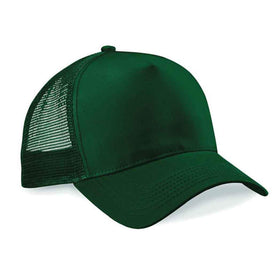 Beechfield B640 Bottle Green mesh trucker cap on a white background