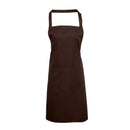 A brown bib apron with a neck strap and front pocket, displayed on a plain background. Colours Bib Apron with Pocket - PR154