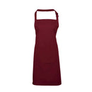 A burgundy brown bib apron with a neck strap and front pocket, displayed on a plain background. Colours Bib Apron with Pocket - PR154