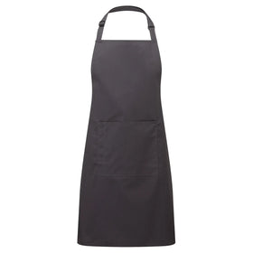 A charcoal grey bib apron with a neck strap and front pocket, displayed on a plain background. Colours Bib Apron with Pocket - PR154