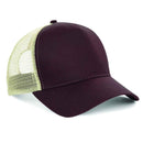 Beechfield B640 chocolate and caramel mesh trucker cap on a white background